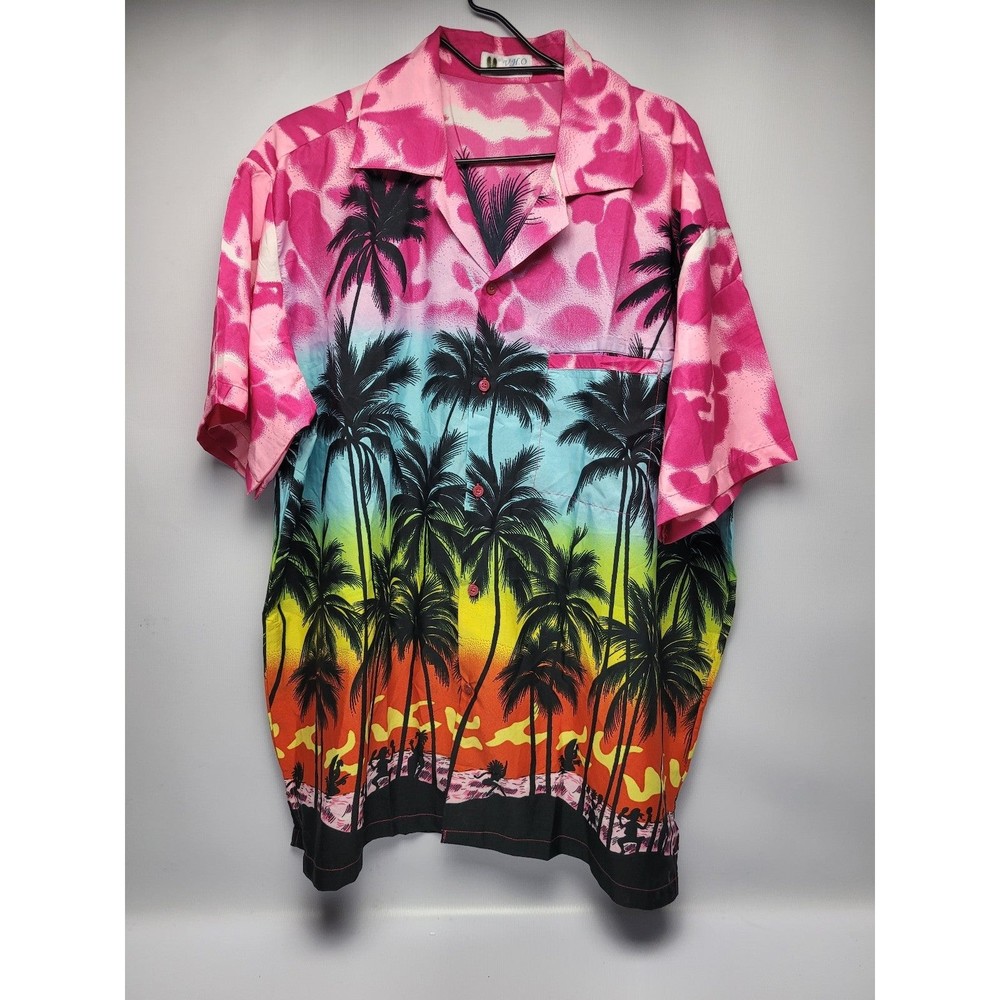 V.H.O. Mens Colorful Hawaiian Beach Short Sleeve Shirt